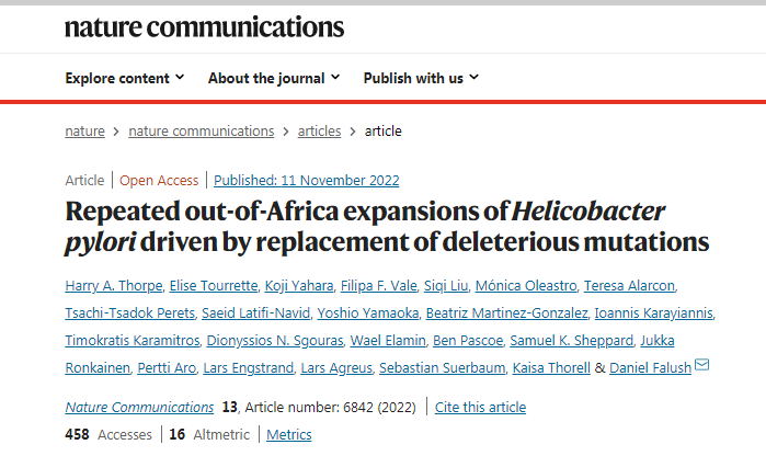 Nature Communications | Daniel Falush 課題組揭示幽門螺桿菌如何“走出非洲”-肽度TIMEDOO