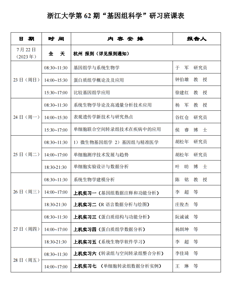 7月22-28日|浙江大學(xué)第62期“基因組科學(xué)”研習(xí)班第二輪通知-肽度TIMEDOO