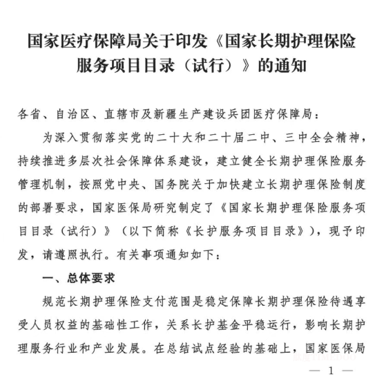 國家醫(yī)療保障局關(guān)于印發(fā)《國家長期護(hù)理保險(xiǎn)服務(wù)項(xiàng)目目錄（試行）》的通知-肽度TIMEDOO